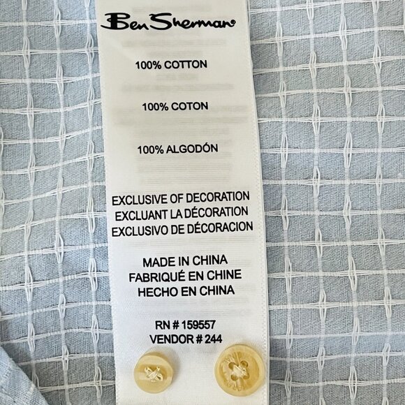 Ben Sherman Men's Plaid Short Sleeve Blue Shirt Size Small Textured Slub NWT - Picture 9 of 12